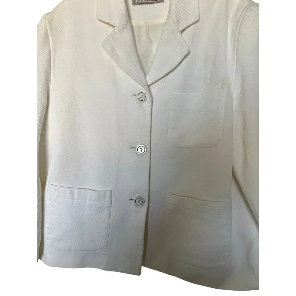 L*T Sport Women White Cotton Blazer Size 12